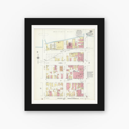 Old map wall art mockup — black gallery frame with white mat — Sanborn Fire Insurance Map from Manitowoc, Manitowoc County, Wisconsin (1912), Sheet #0020