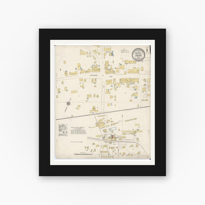 Old map wall art mockup — black gallery frame with white mat — Sanborn Fire Insurance Map from Honokaa, Hawaii County, Hawaii (1914) — Complete Set