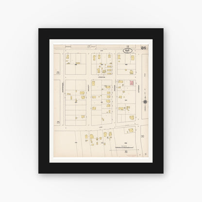 Old map wall art mockup — black gallery frame with white mat — Sanborn Fire Insurance Map from Napa, Napa County, California (1910), Sheet #0026