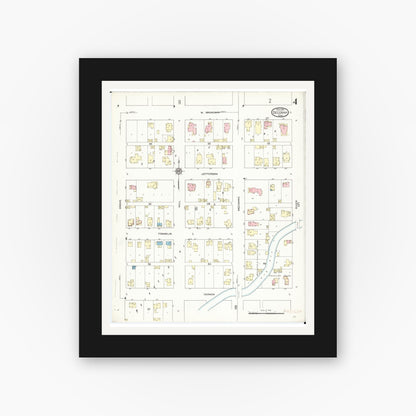 Old map wall art mockup — black gallery frame with white mat — Sanborn Fire Insurance Map from Decorah, Winneshiek County, Iowa (1914), Sheet #0004