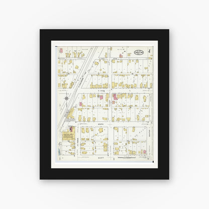 Old map wall art mockup — black gallery frame with white mat — Sanborn Fire Insurance Map from Crestline, Crawford County, Ohio (1921), Sheet #0004