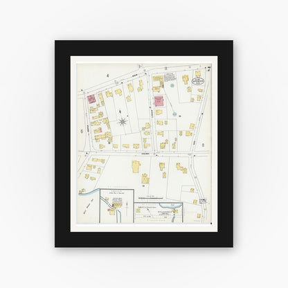 Old map wall art mockup — black gallery frame with white mat — Sanborn Fire Insurance Map from Spencer, Worcester County, Massachusetts (1901), Sheet #0007