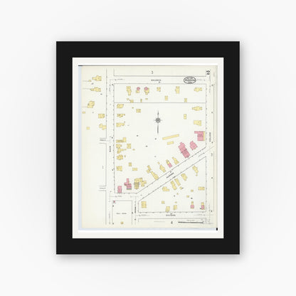 Old map wall art mockup — black gallery frame with white mat — Sanborn Fire Insurance Map from Hudson, Summit County, Ohio (1916), Sheet #0002