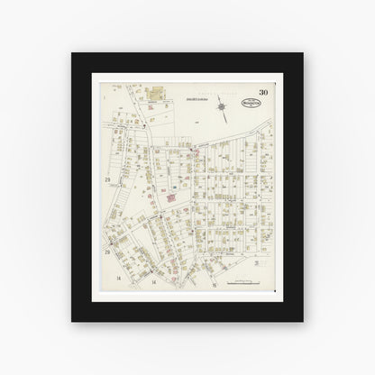 Old map wall art mockup — black gallery frame with white mat — Sanborn Fire Insurance Map from Washington, Washington County, Pennsylvania (1914), Sheet #0030