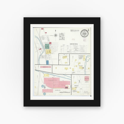 Old map wall art mockup — black gallery frame with white mat — Sanborn Fire Insurance Map from Girard, Trumbull County, Ohio (1907) - Complete Map Set