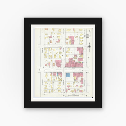 Old map wall art mockup — black gallery frame with white mat — Sanborn Fire Insurance Map from Ypsilanti, Washtenaw County, Michigan (1916), Sheet #0006