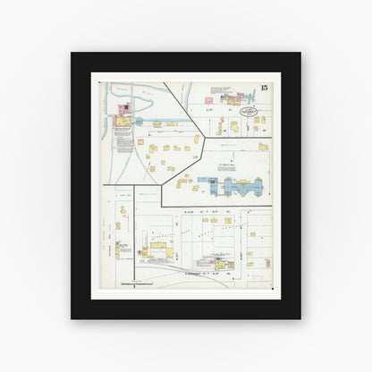 Old map wall art mockup — black gallery frame with white mat — Sanborn Fire Insurance Map from Faribault, Rice County, Minnesota (1899), Sheet #0015