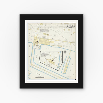 Old map wall art mockup — black gallery frame with white mat — Sanborn Fire Insurance Map from East Tawas, Iosco County, Michigan (1890), Sheet #0007
