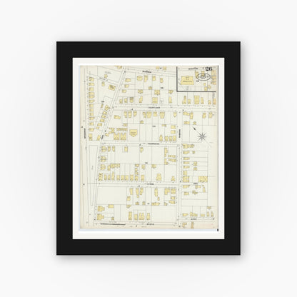Old map wall art mockup — black gallery frame with white mat — Sanborn Fire Insurance Map from Everett, Middlesex County, Massachusetts (1897), Sheet #0026