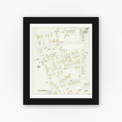 Old map wall art mockup — black gallery frame with white mat — Sanborn Fire Insurance Map from Malden, Middlesex County, Massachusetts (1897), Sheet #0017