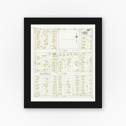 Old map wall art mockup — black gallery frame with white mat — Sanborn Fire Insurance Map from Canton, Fulton County, Illinois (1917), Sheet #0020