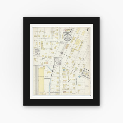 Old map wall art mockup — black gallery frame with white mat — Sanborn Fire Insurance Map from Pewaukee, Waukesha County, Wisconsin (1914) - Complete Map Set