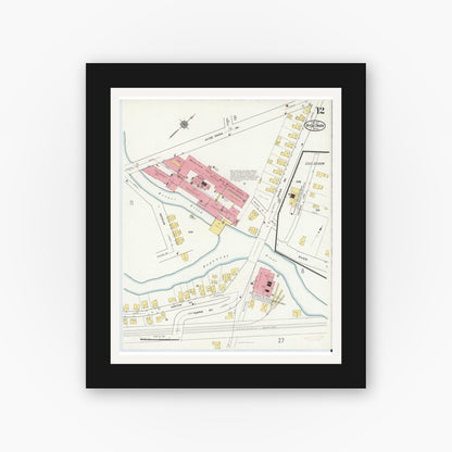 Old map wall art mockup — black gallery frame with white mat — Sanborn Fire Insurance Map from Hyde Park, Norfolk County, Massachusetts (1917), Sheet #0012