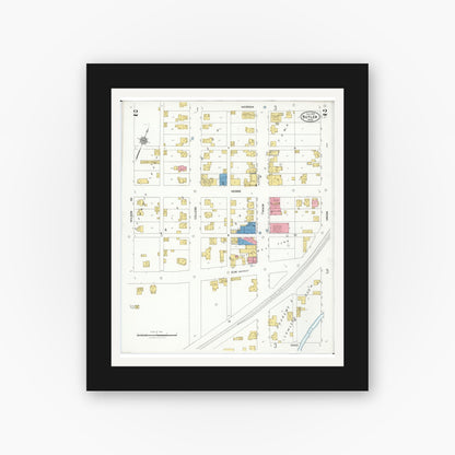 Old map wall art mockup — black gallery frame with white mat — Sanborn Fire Insurance Map from Butler, Richland County, Ohio (1926), Sheet #0002