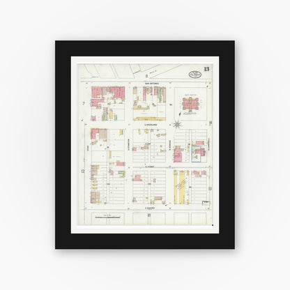 Old map wall art mockup — black gallery frame with white mat — Sanborn Fire Insurance Map from El Paso, El Paso County, Texas (1898), Sheet #0013