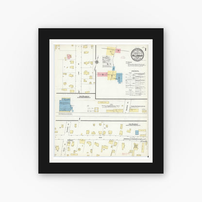 Old map wall art mockup — black gallery frame with white mat — Sanborn Fire Insurance Map from Williamson, Wayne County, New York (1911) - Complete Map Set