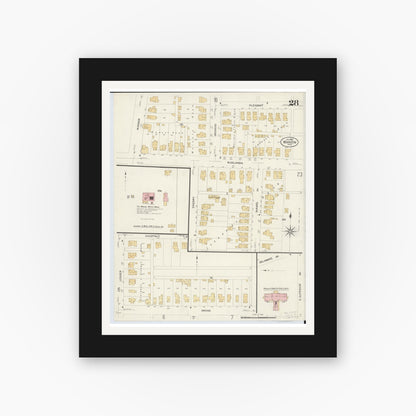 Old map wall art mockup — black gallery frame with white mat — Sanborn Fire Insurance Map from Marion, Marion County, Ohio (1908), Sheet #0028