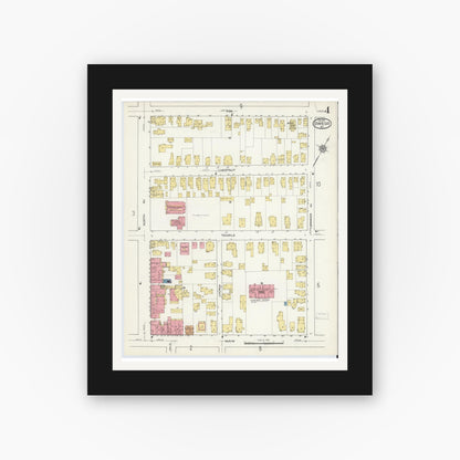 Old map wall art mockup — black gallery frame with white mat — Sanborn Fire Insurance Map from Owego, Tioga County, New York (1915), Sheet #0004