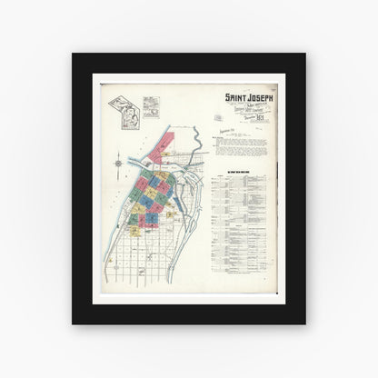 Old map wall art mockup — black gallery frame with white mat — Sanborn Fire Insurance Map from Saint Joseph, Berrien County, Michigan (1921) - Complete Map Set