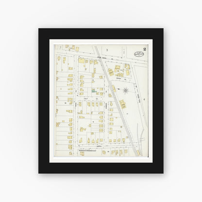 Old map wall art mockup — black gallery frame with white mat — Sanborn Fire Insurance Map from Babylon, Suffolk County, New York (1897), Sheet #0002