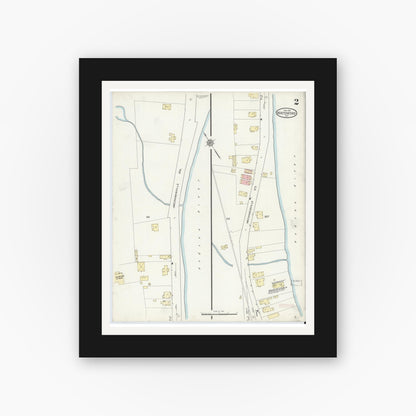 Old map wall art mockup — black gallery frame with white mat — Sanborn Fire Insurance Map from Waterford, Saratoga County, New York (1914), Sheet #0002