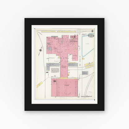 Old map wall art mockup — black gallery frame with white mat — Sanborn Fire Insurance Map from Dearborn, Wayne County, Michigan (1921), Sheet #0008