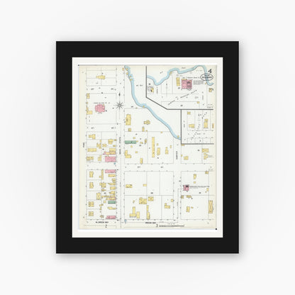 Old map wall art mockup — black gallery frame with white mat — Sanborn Fire Insurance Map from Shawano, Shawano County, Wisconsin (1901), Sheet #0004