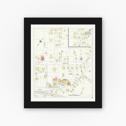 Old map wall art mockup — black gallery frame with white mat — Sanborn Fire Insurance Map from High Point, Guilford County, North Carolina (1911), Sheet #0006