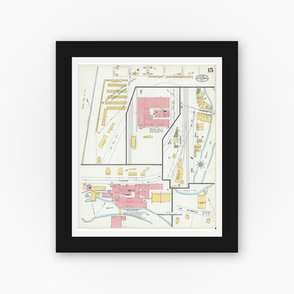 Old map wall art mockup — black gallery frame with white mat — Sanborn Fire Insurance Map from Hyde Park, Norfolk County, Massachusetts (1900), Sheet #0015