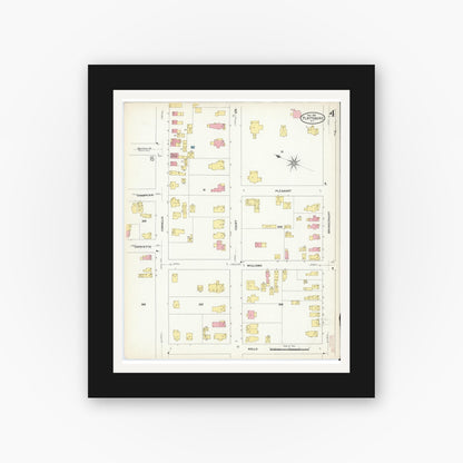 Old map wall art mockup — black gallery frame with white mat — Sanborn Fire Insurance Map from Plattsburg, Clinton County, New York (1909), Sheet #0003
