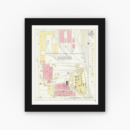 Old map wall art mockup — black gallery frame with white mat — Sanborn Fire Insurance Map from Berwick, Columbia County, Pennsylvania (1913), Sheet #0011