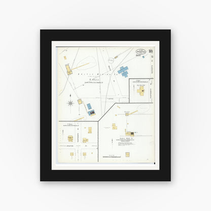 Old map wall art mockup — black gallery frame with white mat — Sanborn Fire Insurance Map from Houghton, Houghton County, Michigan (1908), Sheet #0018