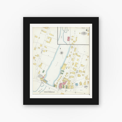 Old map wall art mockup — black gallery frame with white mat — Sanborn Fire Insurance Map from Warren, Worcester County, Massachusetts (1902), Sheet #0004