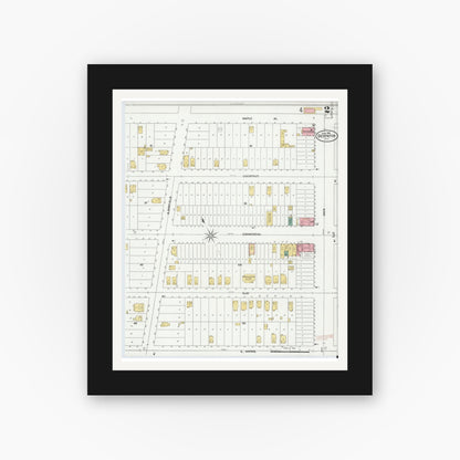 Old map wall art mockup — black gallery frame with white mat — Sanborn Fire Insurance Map from Despatch, Monroe County, New York (1906), Sheet #0002