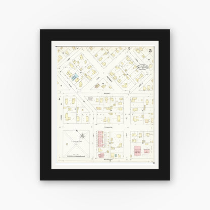 Old map wall art mockup — black gallery frame with white mat — Sanborn Fire Insurance Map from Waterloo, Black Hawk County, Iowa (1897), Sheet #0005