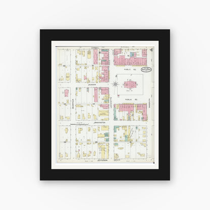 Old map wall art mockup — black gallery frame with white mat — Sanborn Fire Insurance Map from Macomb, Mcdonough County, Illinois (1892), Sheet #0004