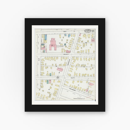 Old map wall art mockup — black gallery frame with white mat — Sanborn Fire Insurance Map from Lockport, Niagara County, New York (1892), Sheet #0011