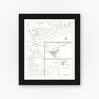 Old map wall art mockup — black gallery frame with white mat — Sanborn Fire Insurance Map from Griffith, Lake County, Indiana (1943), Sheet #0005