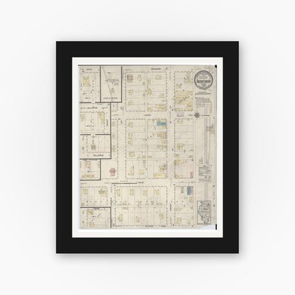 Old map wall art mockup — black gallery frame with white mat — Sanborn Fire Insurance Map from Deer Creek, Tazewell County, Illinois (1914), Sheet #0001