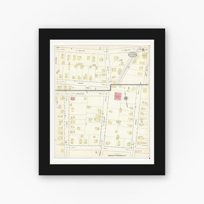 Old map wall art mockup — black gallery frame with white mat — Sanborn Fire Insurance Map from Wayland, Steuben County, New York (1913), Sheet #0008