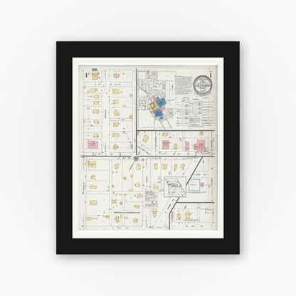 Old map wall art mockup — black gallery frame with white mat — Sanborn Fire Insurance Map from Lee's Summit, Jackson County, Missouri (1927), Sheet #0001