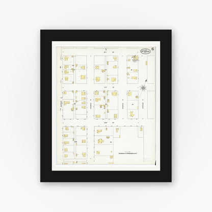 Old map wall art mockup — black gallery frame with white mat — Sanborn Fire Insurance Map from McGregor, McLennan County, Texas (1909), Sheet #0006