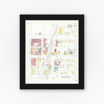 Old map wall art mockup — black gallery frame with white mat — Sanborn Fire Insurance Map from Grinnell, Poweshiek County, Iowa (1906), Sheet #0007