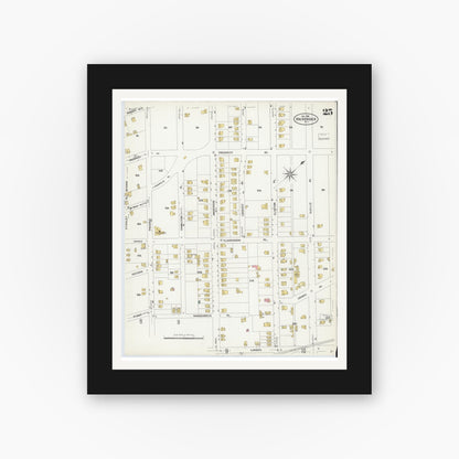 Old map wall art mockup — black gallery frame with white mat — Sanborn Fire Insurance Map from Hackensack, Bergen County, New Jersey (1908), Sheet #0025