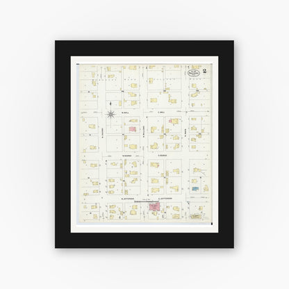 Old map wall art mockup — black gallery frame with white mat — Sanborn Fire Insurance Map from Paulding, Paulding County, Ohio (1907), Sheet #0002