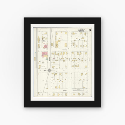 Old map wall art mockup — black gallery frame with white mat — Sanborn Fire Insurance Map from Tower Hill, Shelby County, Illinois (1906), Sheet #0002