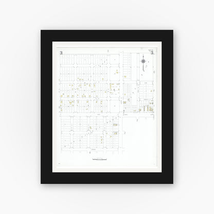 Old map wall art mockup — black gallery frame with white mat — Sanborn Fire Insurance Map from Freer, Duval County, Texas (1948), Sheet #0003