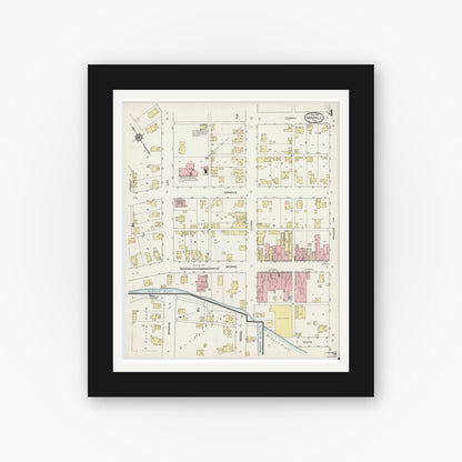 Old map wall art mockup — black gallery frame with white mat — Sanborn Fire Insurance Map from Markle, Huntington County, Indiana (1914), Sheet #0004