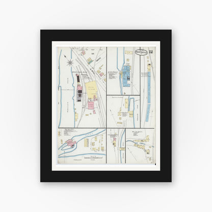 Old map wall art mockup — black gallery frame with white mat — Sanborn Fire Insurance Map from New Castle, Lawrence County, Pennsylvania (1888), Sheet #0012