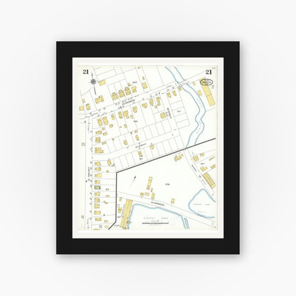 Old map wall art mockup — black gallery frame with white mat — Sanborn Fire Insurance Map from Oneida, Madison County, New York (1923), Sheet #0021